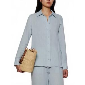 Eterne Light Blue Long Sleeve Button-Up Cotton Top